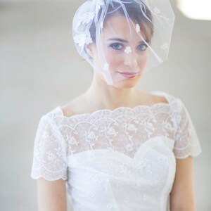 Bridal blusher veil, birdcage wedding veil, birdcage bridal veil, Lace Dance bridal veil, Alencon lace veil, ivory bridal veil, Style 625 image 1