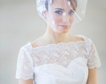 Bridal blusher veil, birdcage wedding veil, birdcage bridal veil, Lace Dance bridal veil, Alencon lace veil, ivory bridal veil, Style 625