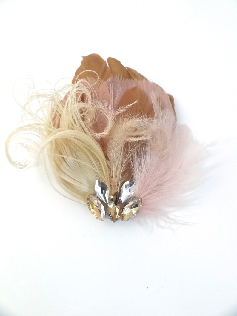 Casque de plume de mariée, accessoires de cheveux de mariage, casque de plume de mariage blush champagne, fascinateur de plume de mariée style 362 image 5