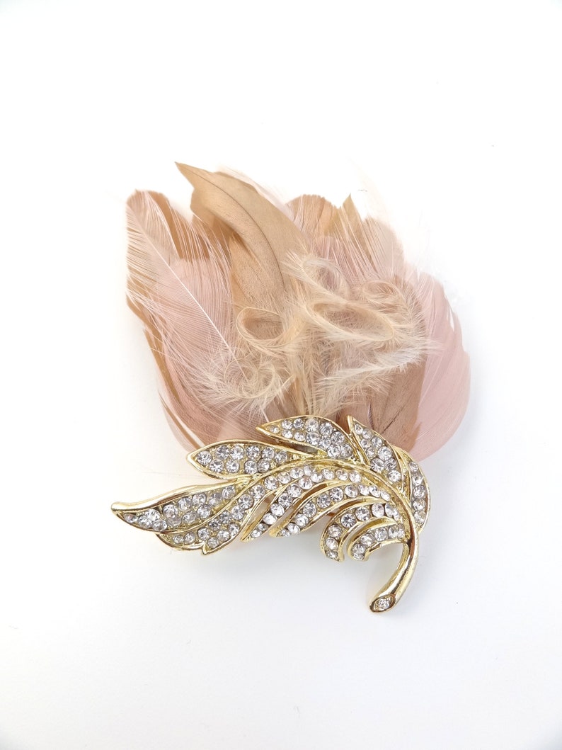 Bridal feather headpiece, blush wedding hair accessories, wedding crystal feather headpiece, bridal feather fascinator, Style 360 image 3