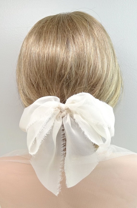 Ivory Chiffon Bridal Hair Bow, Wedding Hair Accessory, Style 370