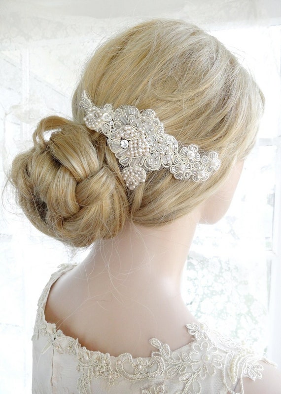 Beaded Lace Bridal Hairpiece. Wedding Headpiece. Beaded Lace Bridal Headpiece. Beaded Wedding Headpiece. - Etsy main image 2