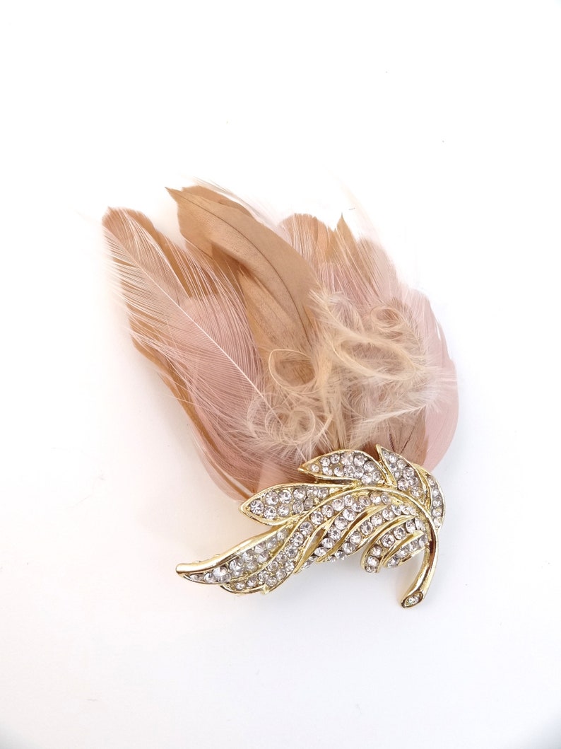 Bridal feather headpiece, blush wedding hair accessories, wedding crystal feather headpiece, bridal feather fascinator, Style 360 zdjęcie 8