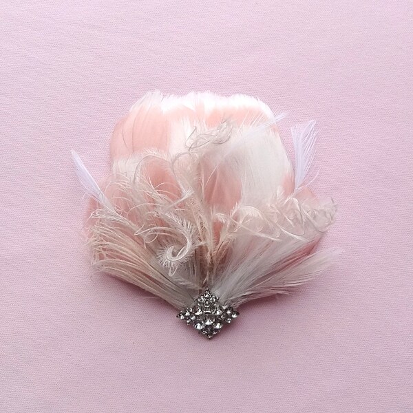 Bridal feather headpiece, Practically Perfect wedding hair accessories, blush pink & white feathers,  bridal feather fascinator, Style 216