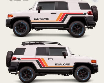 Overland and adventure style car stripes sticker made to fit Toyota FJ Cruiser - Include Custom Text