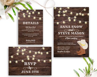 Printed Rustic Wedding Invitation Set Barn Backyard Farm Etsy