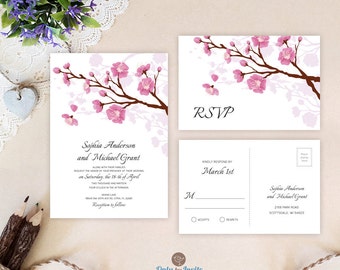 wedding invitations cherry blossom etsy