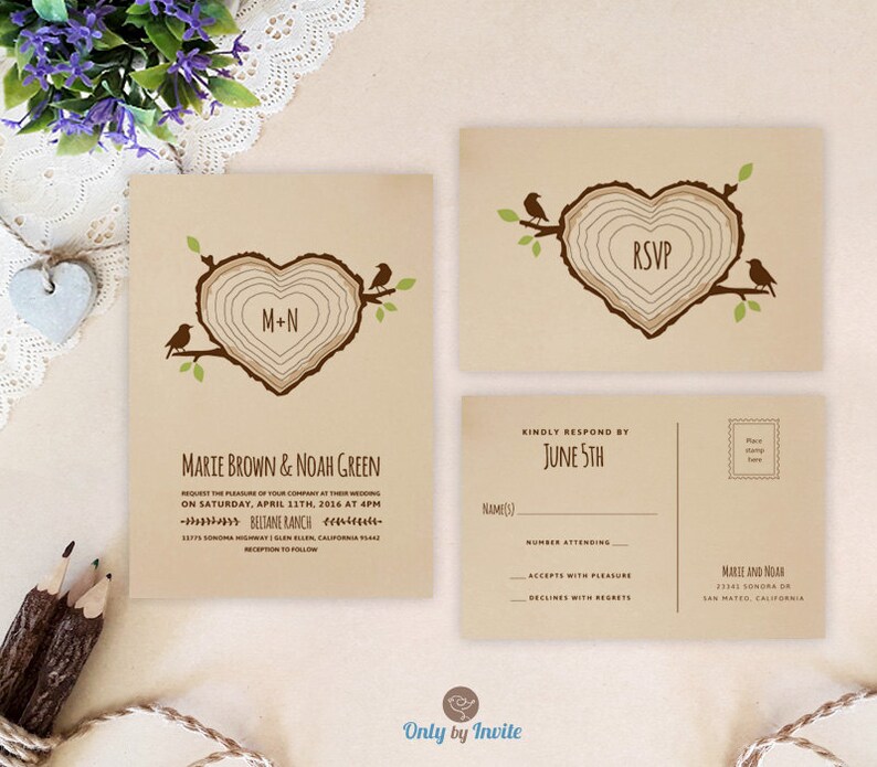 PRINTED Cheap rustic wedding invitations with RSVP postcards Etsy