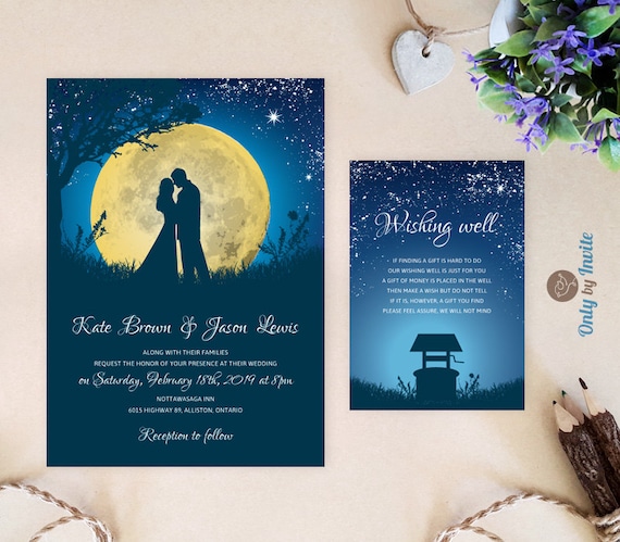 Starry Night Wedding Invitations And Wishing Well Card Etsy