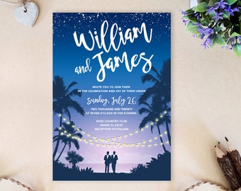 PRINTED | Gay wedding invitation with two grooms | Destination tropical wedding invites