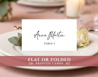Printed wedding place cards: FLAT or FOLDED. Rehearsal dinner, bridal shower table name cards.