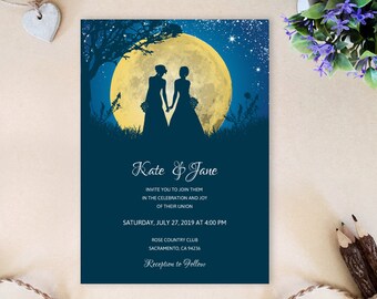 PRINTED | Lesbian Wedding Invitation | Starry Night | Same Gender Wedding Invitations | Civil Ceremony Invitation | Lesbian wedding card