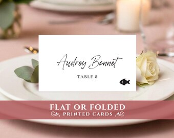 Wedding place cards printed: FLAT or FOLDED. Rehearsal dinner table name cards.
