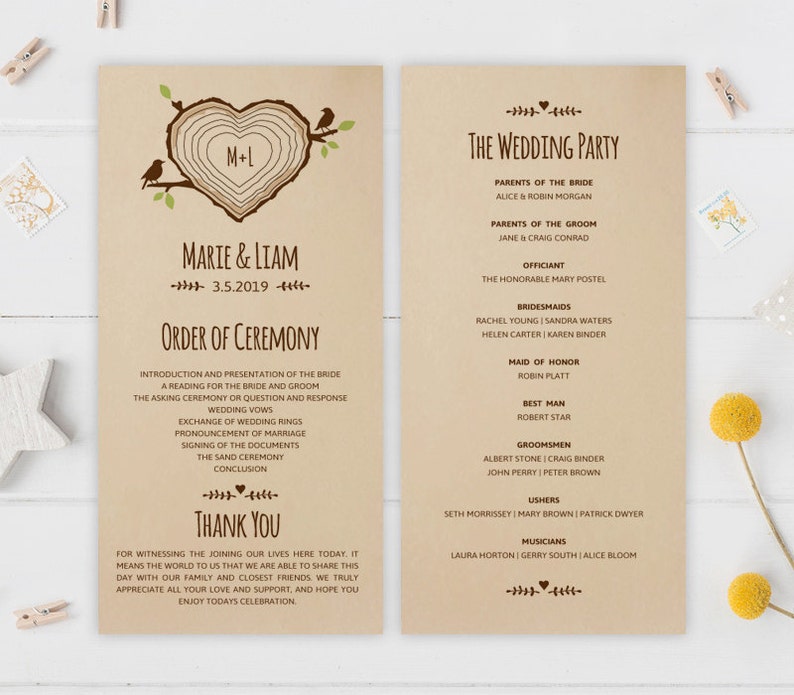 Printed Kraft Wedding Program Wedding Ceremony Programs Etsy