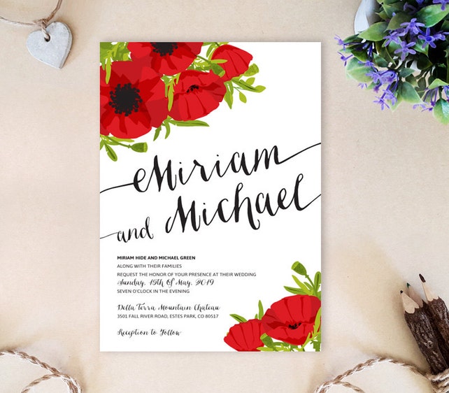Red And Black Wedding Invitations With Rsvp Postcards Summer