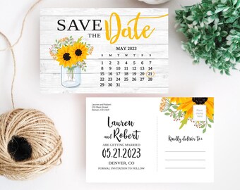 PRINTED mason jar save the date postcards | Rustic wedding save the dates | Country save the date card