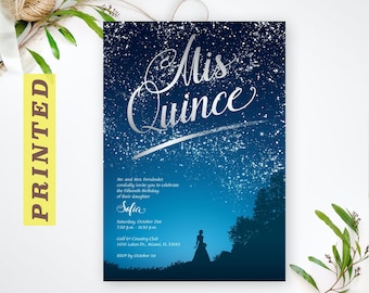 Starry Night Quinceanera Invitation PRINTED | Miss Quince, sweet 15th, birthday invitation, invitaciones de quinceanera, royal blue, silver