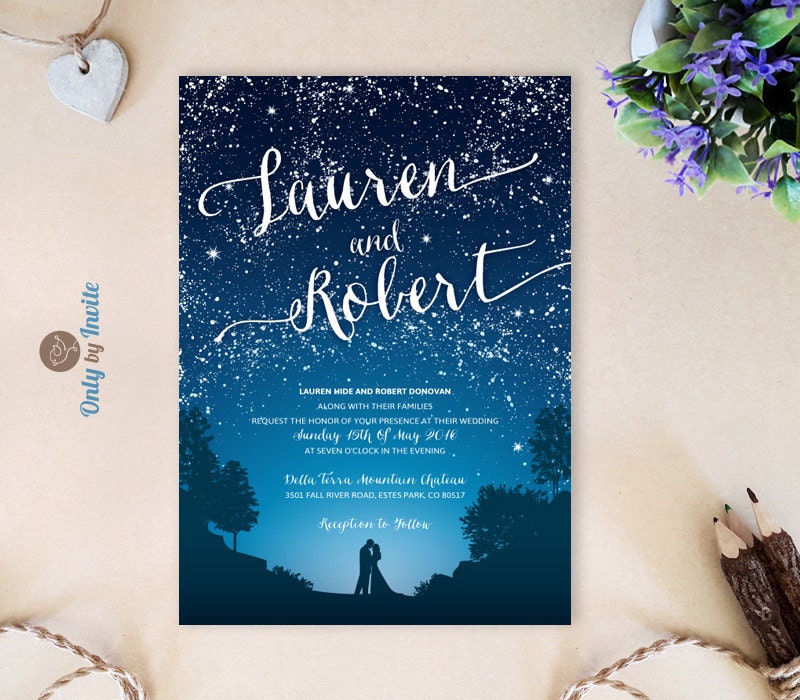 Invitations enclosure card RSVP PRINTED Purple starry night wedding