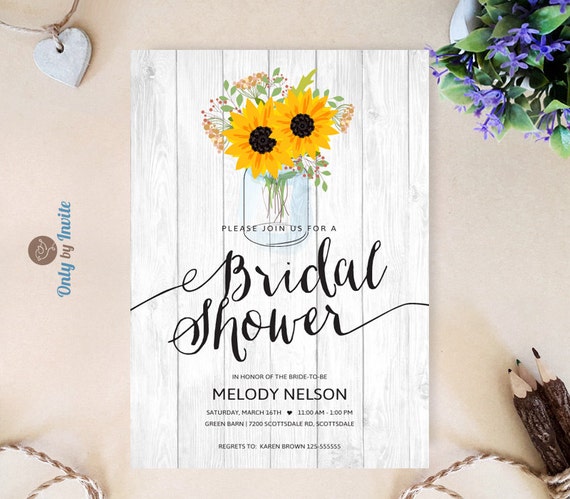 Printed Mason Jar Bridal Shower Invitation Sunflower Etsy