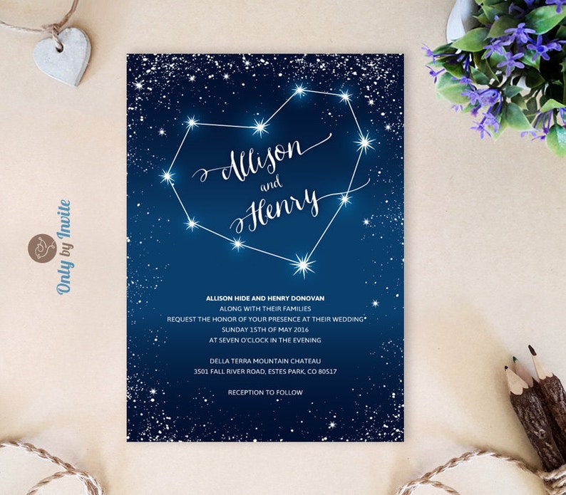 PRINTED Starry night wedding invitations Heart Etsy