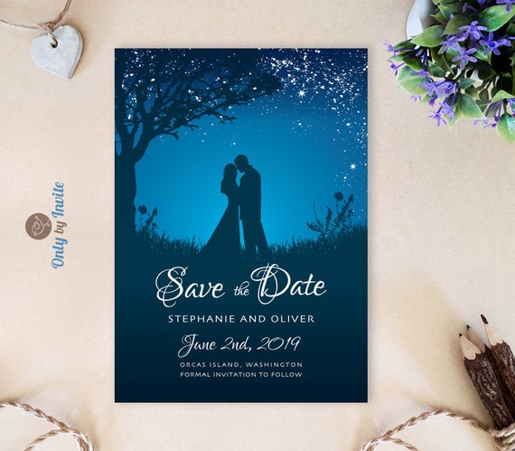 Moon wedding save the date postcard Romantic starry night save the date printed PRINTED