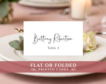 Wedding name cards printed: FLAT or FOLDED. Rehearsal dinner escort cards.