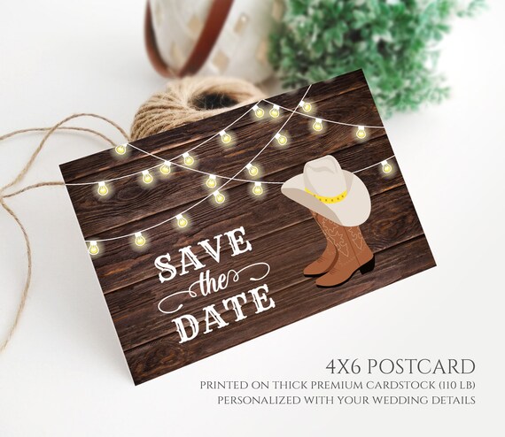 Printed Country Western Rustic Wedding Save The Date Etsy