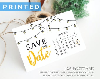 Calendar save the date postcard | String lights wedding save the dates | Personalized save the date cards