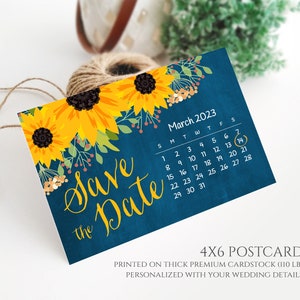 PRINTED | Rustic calendar save the date postcard | Sunflower wedding save the dates | Custom cards