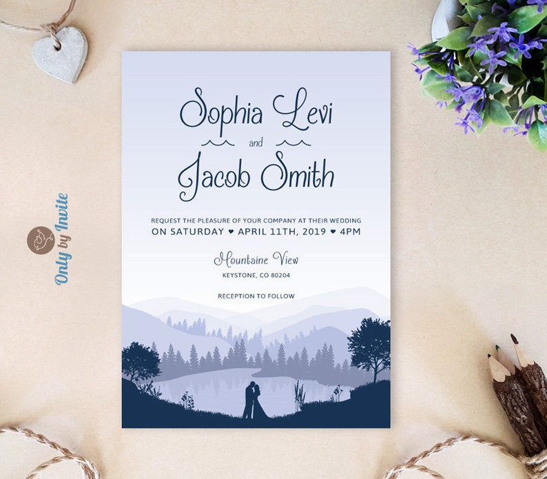 Mountain wedding invitation set Lake wedding invitations