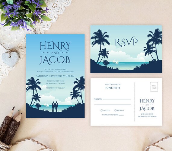 Printed Gay Wedding Invitations Gay Destination Weddings Etsy