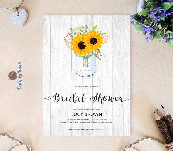 Printed Mason Jar And Sunflower Bridal Shower Invitation Etsy
