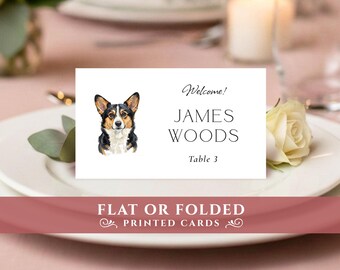 Wedding dog of honor. Place name cards personalized, printed: FLAT or FOLDED.