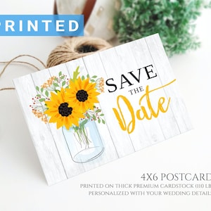 Mason Jar Save the Date postcard | Sunflower save the date cards printed | Rustic country wedding save the date wedding cards