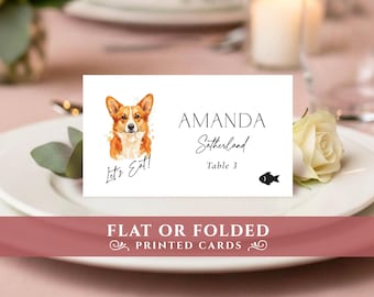 Corgi, wedding dog of honor. Personalized printed place cards: FLAT or FOLDED.