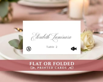 Rehearsal dinner, bridal shower table name cards, wedding place cards: printed FLAT or FOLDED.