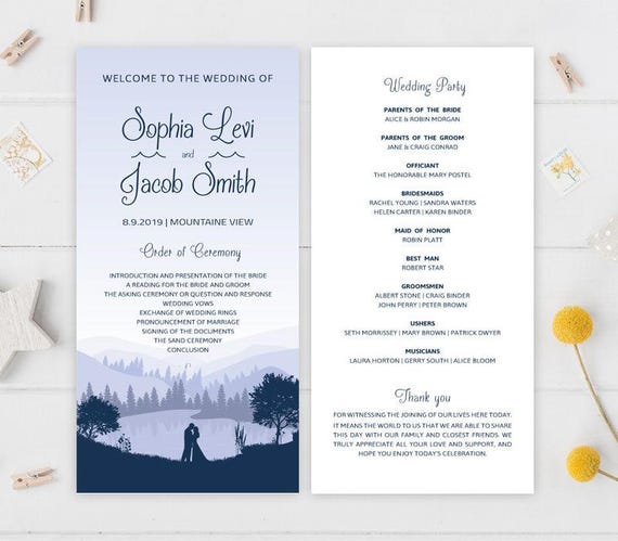 Printed Mountain Wedding Programs Lake Wedding Purple Etsy