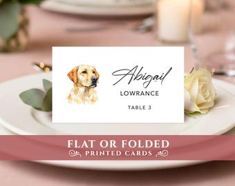 Wedding dog of honor - Labrador Retriever. Personalized printed place cards: FLAT or FOLDED.