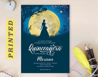 PRINTED | Moon Night Quinceanera invitation personalized | sweet 15 invitations