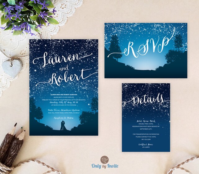 Starry Night Wedding Invitation Set Blue Mountain Wedding