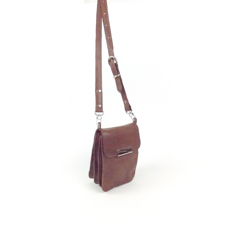 Cross Body Brown Full Grain Leather Accordion Bag