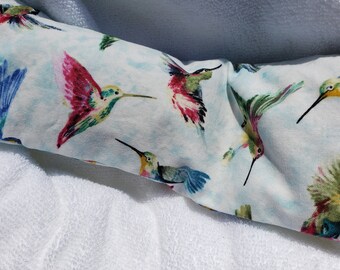 Soothing Lavender flaxseed eye pillow, Hummingbird print fabric, turquoise green blue,relaxation,aromatherapy,self care,spa gift,bath, body