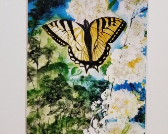 Swallowtail Butterfly in Flight , 8 x 10, matted to 11 x 14 unframed print of my original watercolor painting.