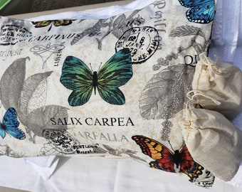 Dream Sleep pillow, botanical print,butterflies, including herbal sleep formulas