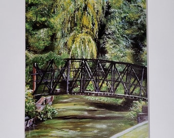 Willow Street foot bridge, a digital 5x7 print of my original work matted to 8" x 10" ready for framing! Great in a cottage home!