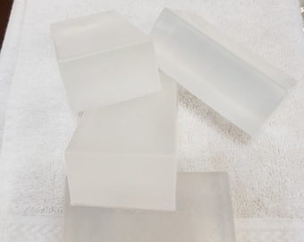 Handmade glycerin soap, color free, fragrance free, set of 4, 4 oz bars, contains aloe and coconut oil for skin conditioning.