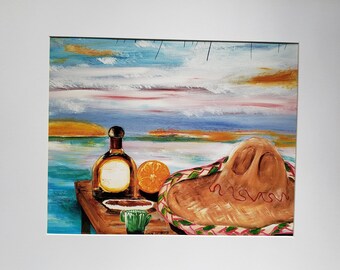 It's five o'clock somewhere! Digital print of my original artwork. 5 x 7 print matted to 8"x 10" ready for framing,tropical ,cottage,beach