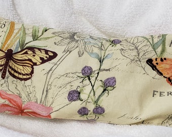 Soothing Lavender flaxseed eye pillow, botanical print fabric, butterflies, gardeners, pink,yellow,relaxation,aromatherapy,self care