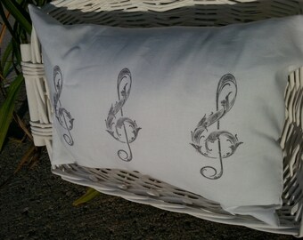 New hand stamped treble clef Dream Sleep Pillow, in charcoal and white, black and white, herbal pillow hops,lavender,jasmine