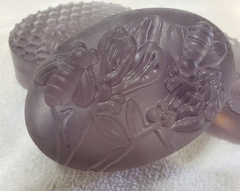 Save the Bees, Lavender essential oil handmade soap, Bee honeycomb design, 4 oz, oval shape